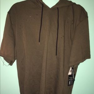 Distressed Olive Short Sleeve Hoodie